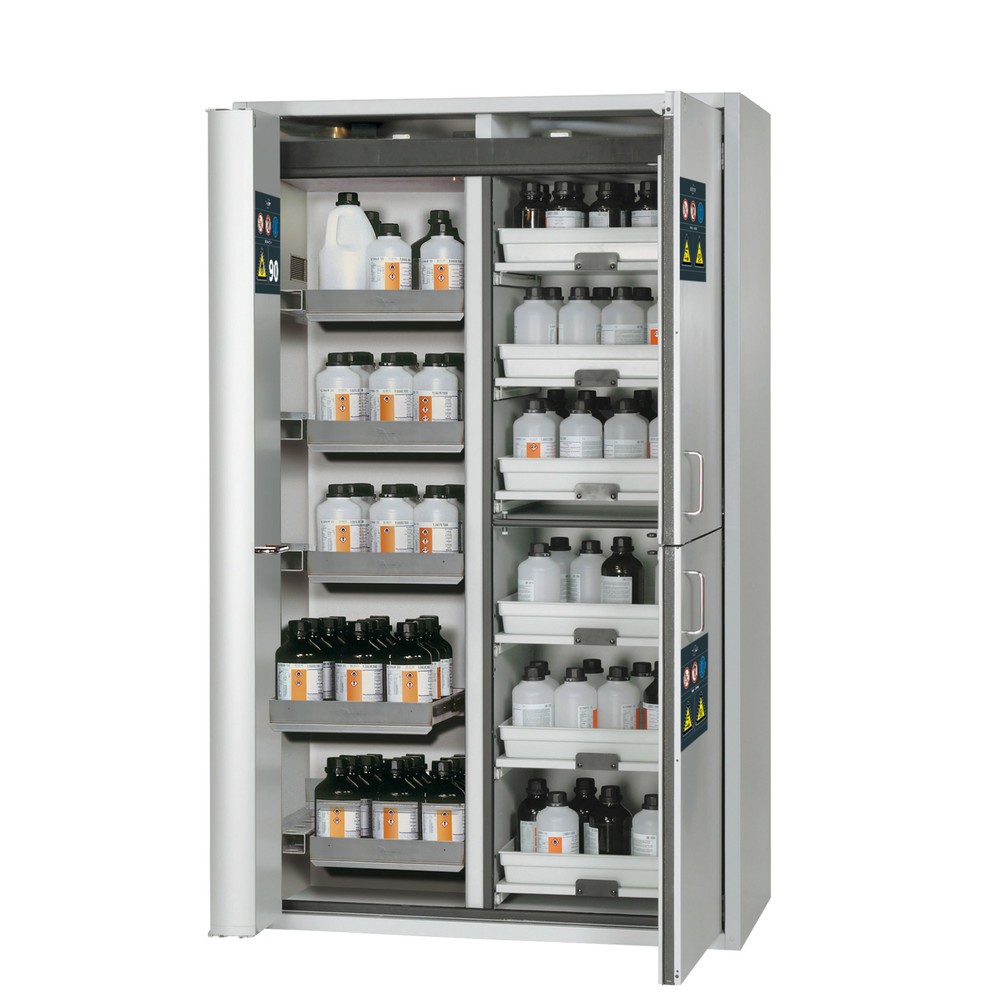 Produktabbildung Nr. 1: asecos® Kombi-Schrank K-PHOENIX-90, HxBxT 1.969 x 1.197 x 617 mm, Edelstahl: 6x Auszugswanne, 1x Bodenauffangwanne, 6x Tablarauszug mit PP-Wanne