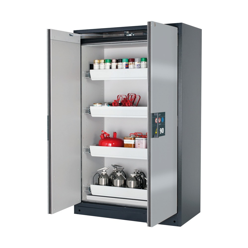 Produktabbildung: asecos® Brandschutzschrank Q-PEGASUS/Typ 90, 4 Auszugswannen, HxBxT 1.953 x 1.193 x 615 mm, weißaluminium