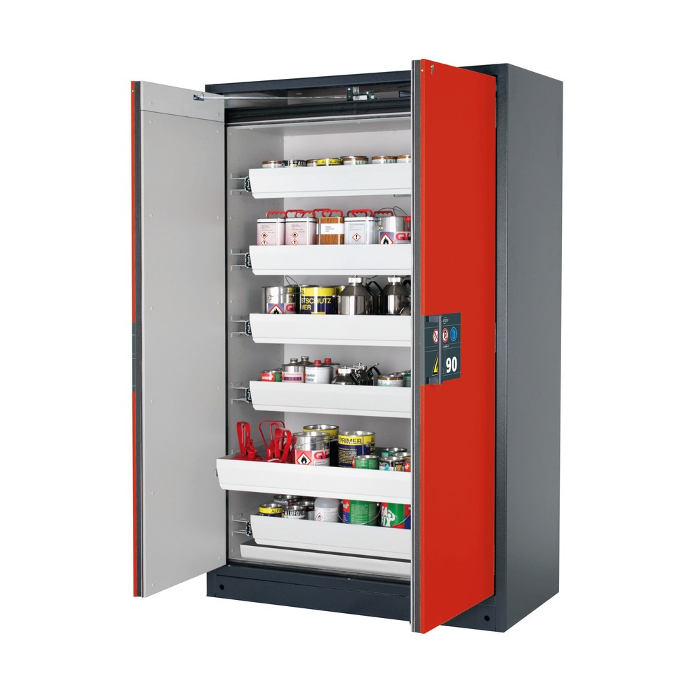 Produktabbildung: asecos® Brandschutzschrank Q-PEGASUS/Typ 90, 6 Auszugswannen, HxBxT 1.953 x 1.193 x 615 mm, verkehrsrot