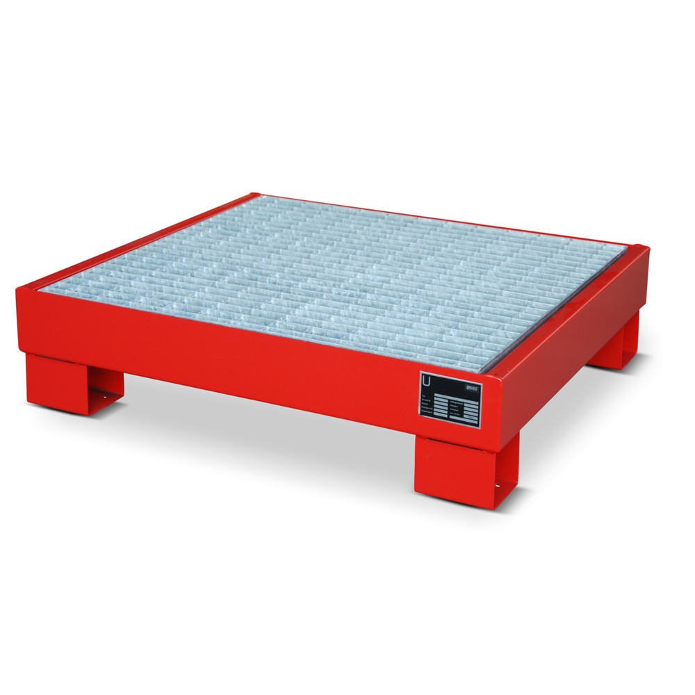 Produktabbildung: Bauer® Auffangwanne aus Stahl, 4x 60 l, Auffangvolumen 61 l, inkl. Gitterrost, feuerrot
