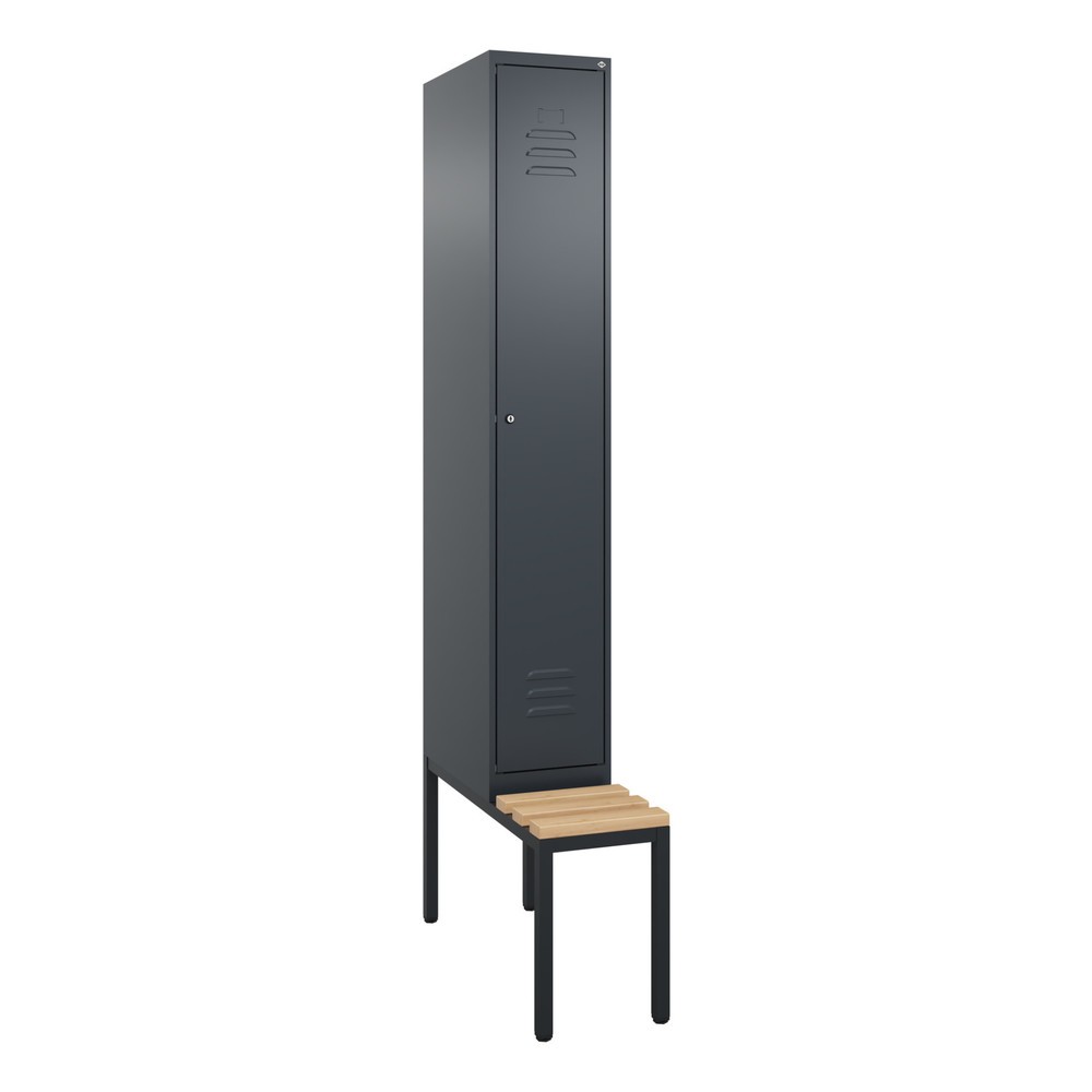 Produktabbildung: C+P Spind Classic PLUS, 1 Abteil, HxBxT 2.120 x 300 x 815 mm, Zylinderschloss, untergebaute Bank aus Buche, anthrazitgrau, anthrazitgrau