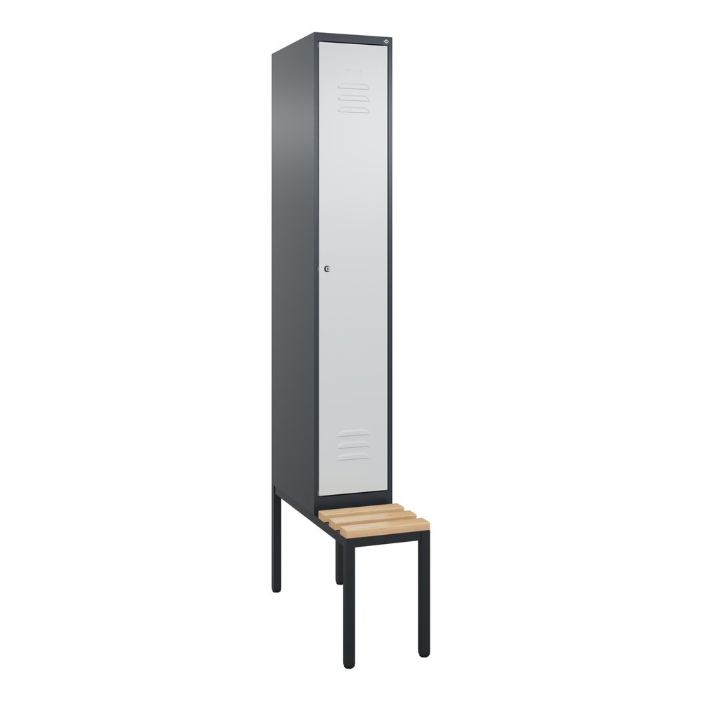 Produktabbildung: C+P Spind Classic PLUS, 1 Abteil, HxBxT 2.120 x 300 x 815 mm, Zylinderschloss, untergebaute Bank aus Buche, anthrazitgrau, lichtgrau