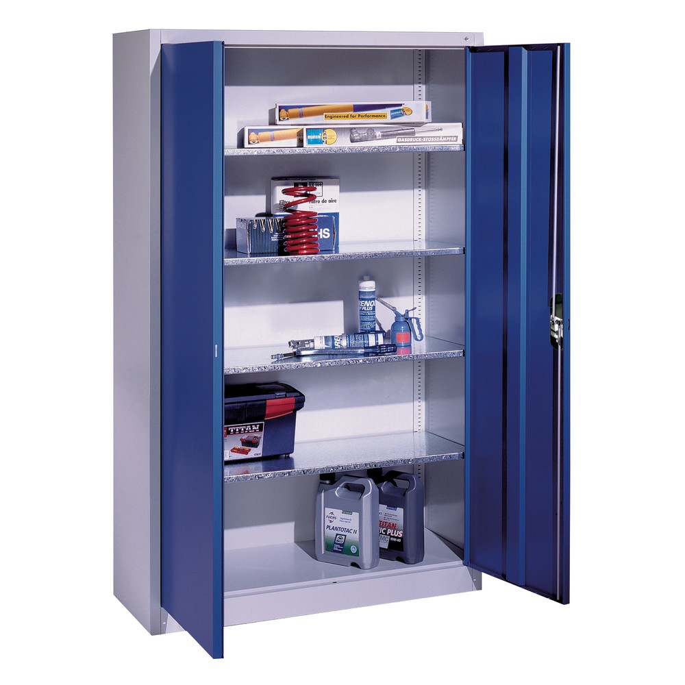 Produktabbildung Nr. 4: C+P Werkstatt-Flügeltürschrank mit 4 Fachböden, HxBxT 1.950 x 800 x 400 mm, lichtgrau, lichtblau