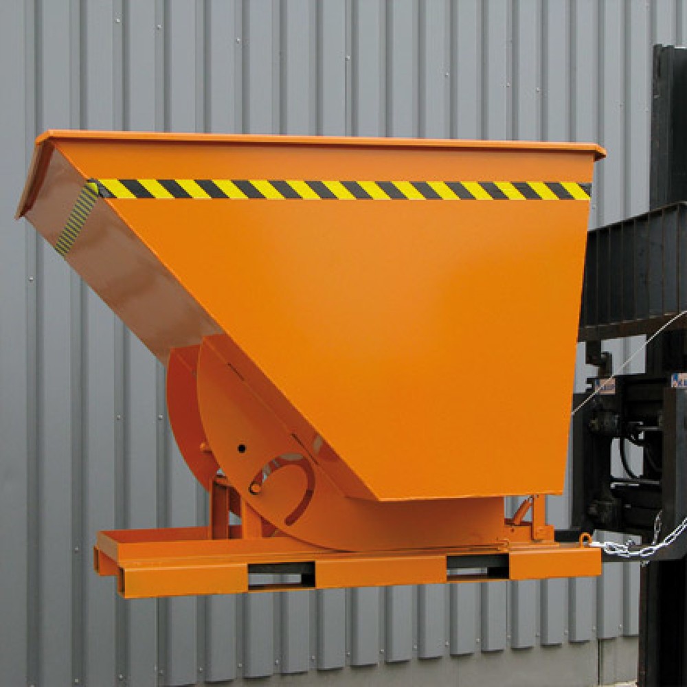 Produktabbildung Nr. 6: Eichinger® Kippbehälter in hoher Bauhöhe, quer zur und in Fahrtrichtung kippbar, 1000 kg, 600 Liter, reinorange