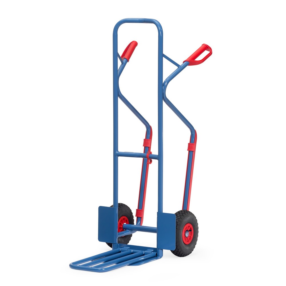Produktabbildung: fetra® Paketkarre, mit Klappschaufel + Gleitkufen, TK 300 kg, Schaufel BxT 320 x 250 mm, Luft-Bereifung