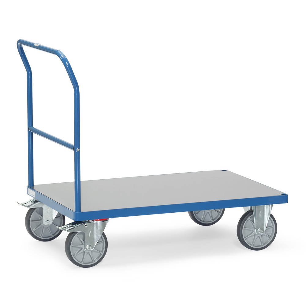 Produktabbildung: fetra® Plattformwagen mit Schiebebügel, witterungsfeste Ladefläche BxT 600 x 1.000 mm, brillantblau