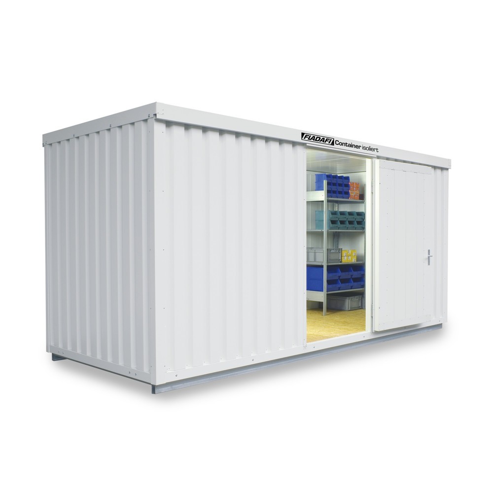 Produktabbildung: FLADAFI® Materialcontainer 10m², isoliert, mit isoliertem Boden, Maße außen 5080x2170x2500 mm, Einzelflügeltür, mittig in Stirnseite
