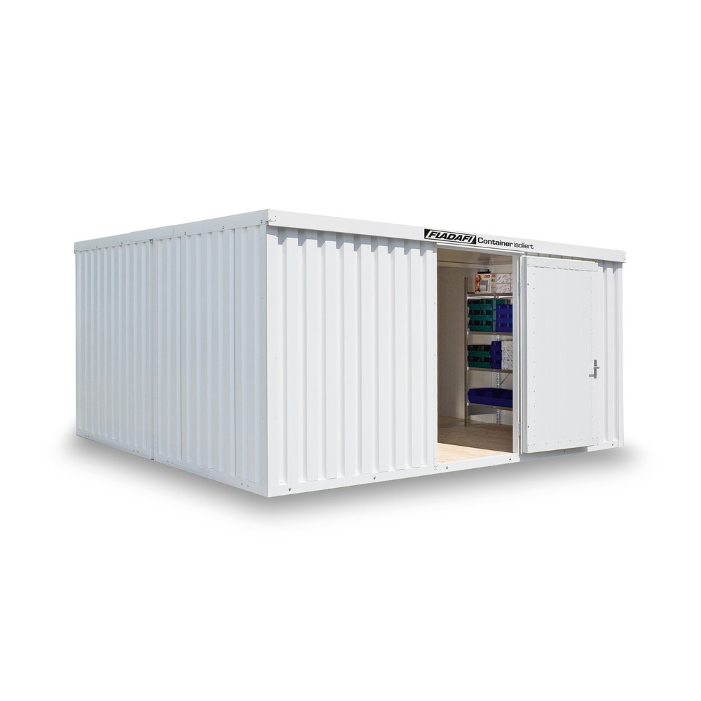 Produktabbildung: FLADAFI® Materialcontainer-Kombination 30m², isoliert, mit Holzfußboden, Maße außen 5080x6520x2405 mm, Doppelflügeltür (asymmetrische Teilung), mittig im Modul