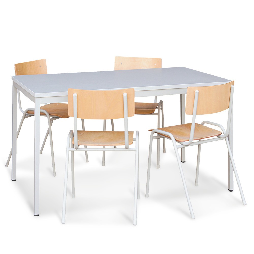 Produktabbildung: HEMMDAL Sitzgruppe mit Stahlrohrtisch, Tisch BxT 1.200 x 800 mm + 4 Stühle, lichtgrau