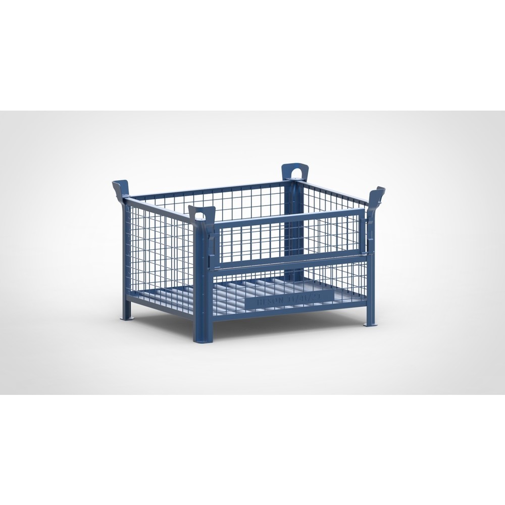 Produktabbildung: HESON® Industrie-Gitterbox, mit ½ Gitterklappe, lackiert, HxBxT 600 x 1.000 x 800 mm, enzianblau