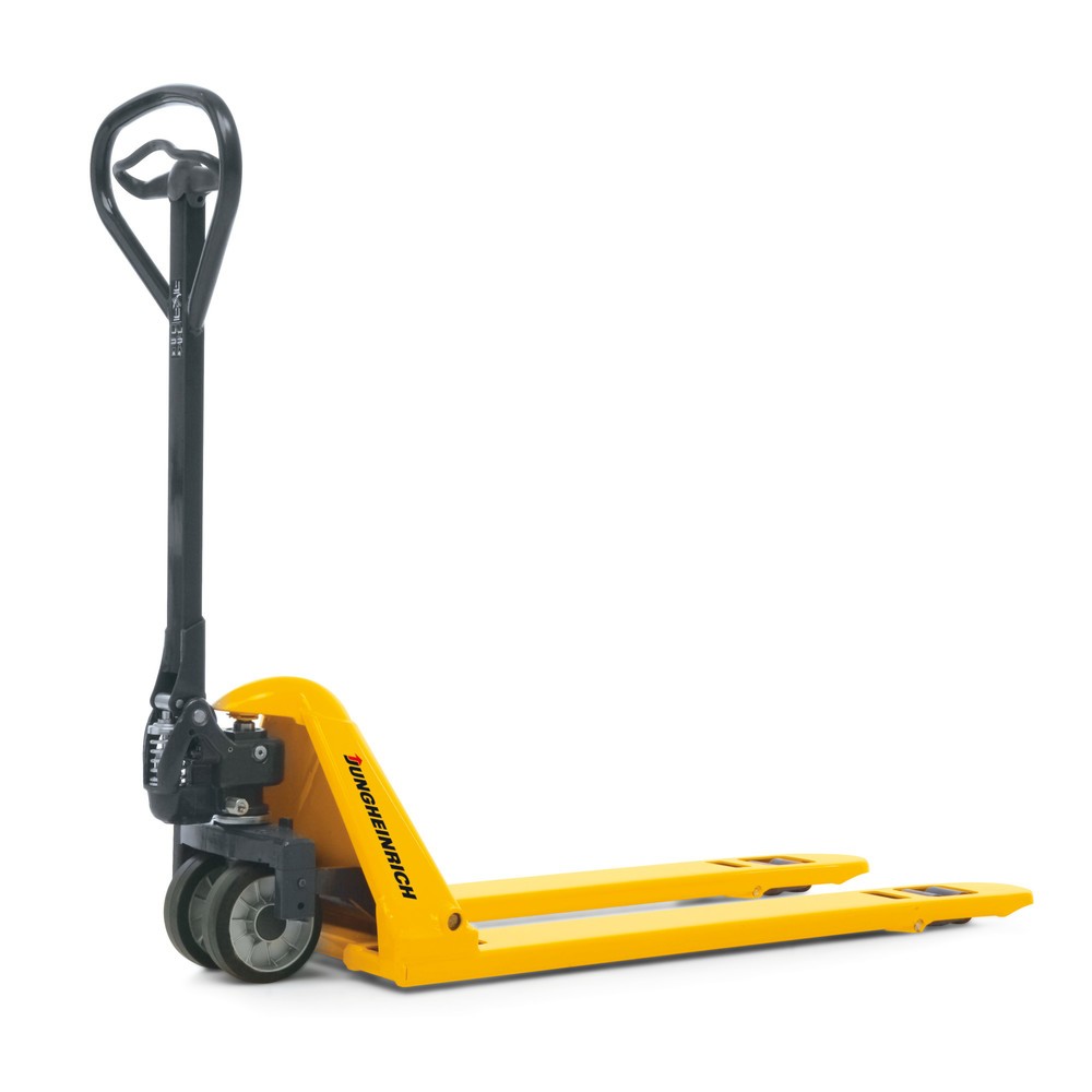 Produktabbildung: Jungheinrich Niederflur-Handhubwagen AM 15l, Tragfähigkeit 1.500 kg, Gabellänge 795 mm, Vollgummi/Nylon, Tandemrollen