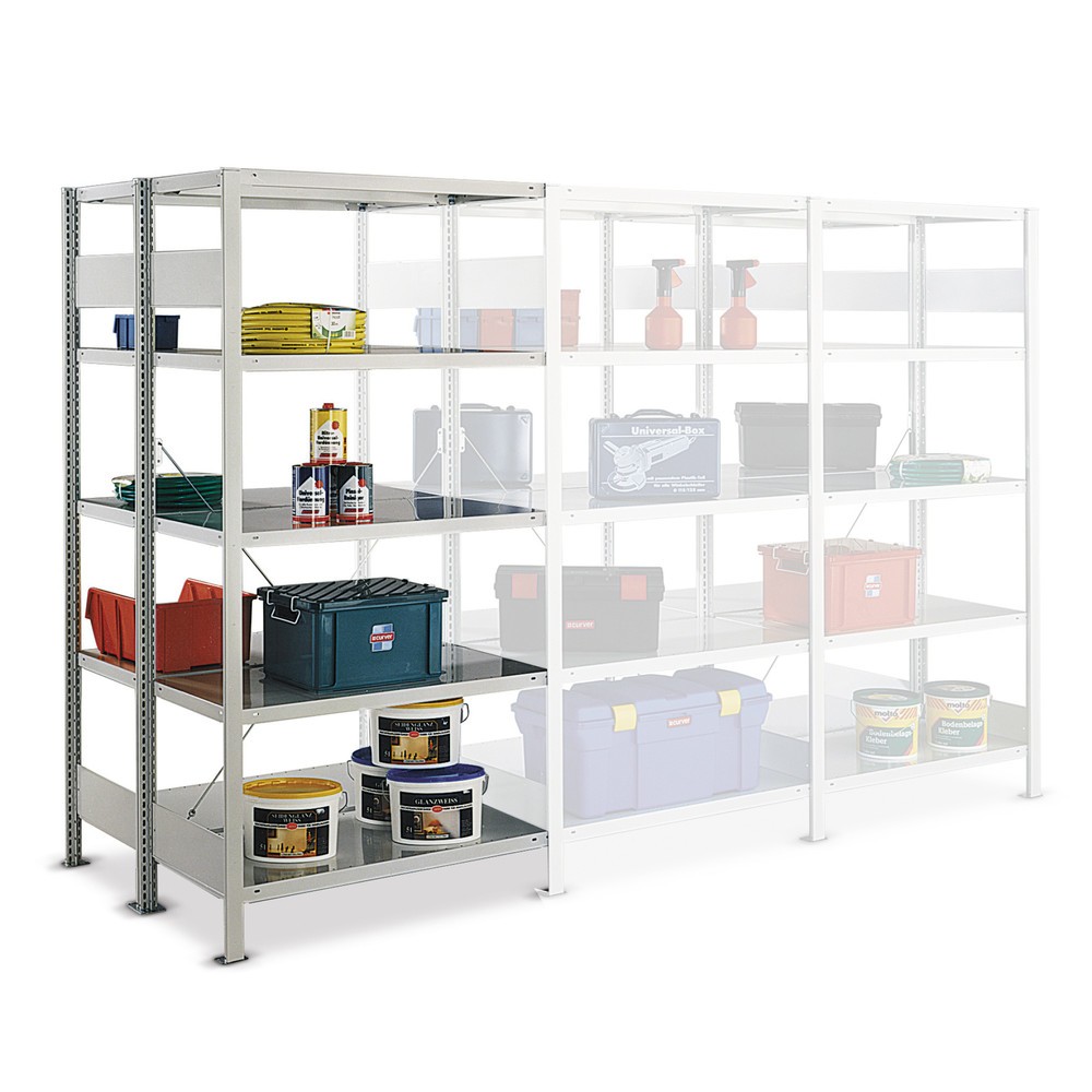 Produktabbildung: META Fachbodenregal, AF, doppelzeilig, FL 150 kg, lichtgrau, HxBxT 2.000 x 1.000 x 1.200 (2x600) mm