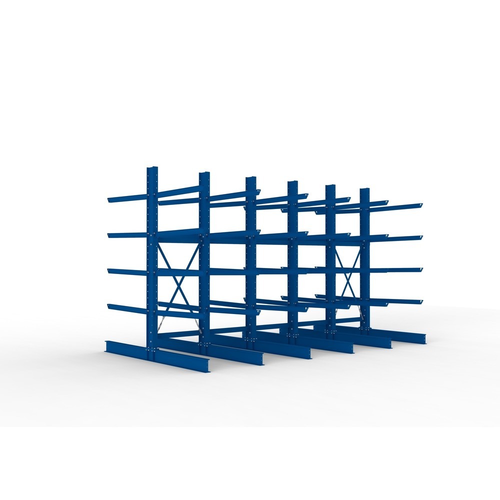 Produktabbildung: META Komplettpaket Schwerlast-Kragarmregal, doppelseitig, Tragkraft pro Arm 400 kg, HxBxT 3.000 x 5.090 x 2.900 mm, 6 Ständer