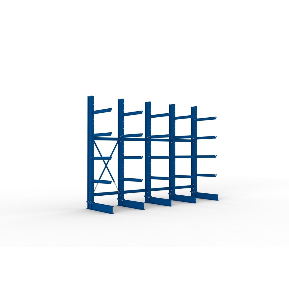 Produktabbildung: META Komplettpaket Schwerlast-Kragarmregal, einseitig, Tragkraft pro Arm 630 kg, HxBxT 3.000 x 4.090 x 1.135 mm, 5 Ständer