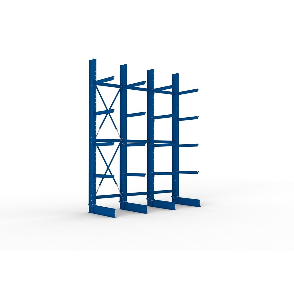 Produktabbildung: META Komplettpaket Schwerlast-Kragarmregal, einseitig, Tragkraft pro Arm 630 kg, HxBxT 4.000 x 3.100 x 1.155 mm, 4 Ständer
