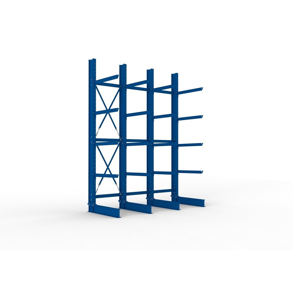 Produktabbildung: META Komplettpaket Schwerlast-Kragarmregal, einseitig, Tragkraft pro Arm 505 kg, HxBxT 4.000 x 3.100 x 1.355 mm, 4 Ständer