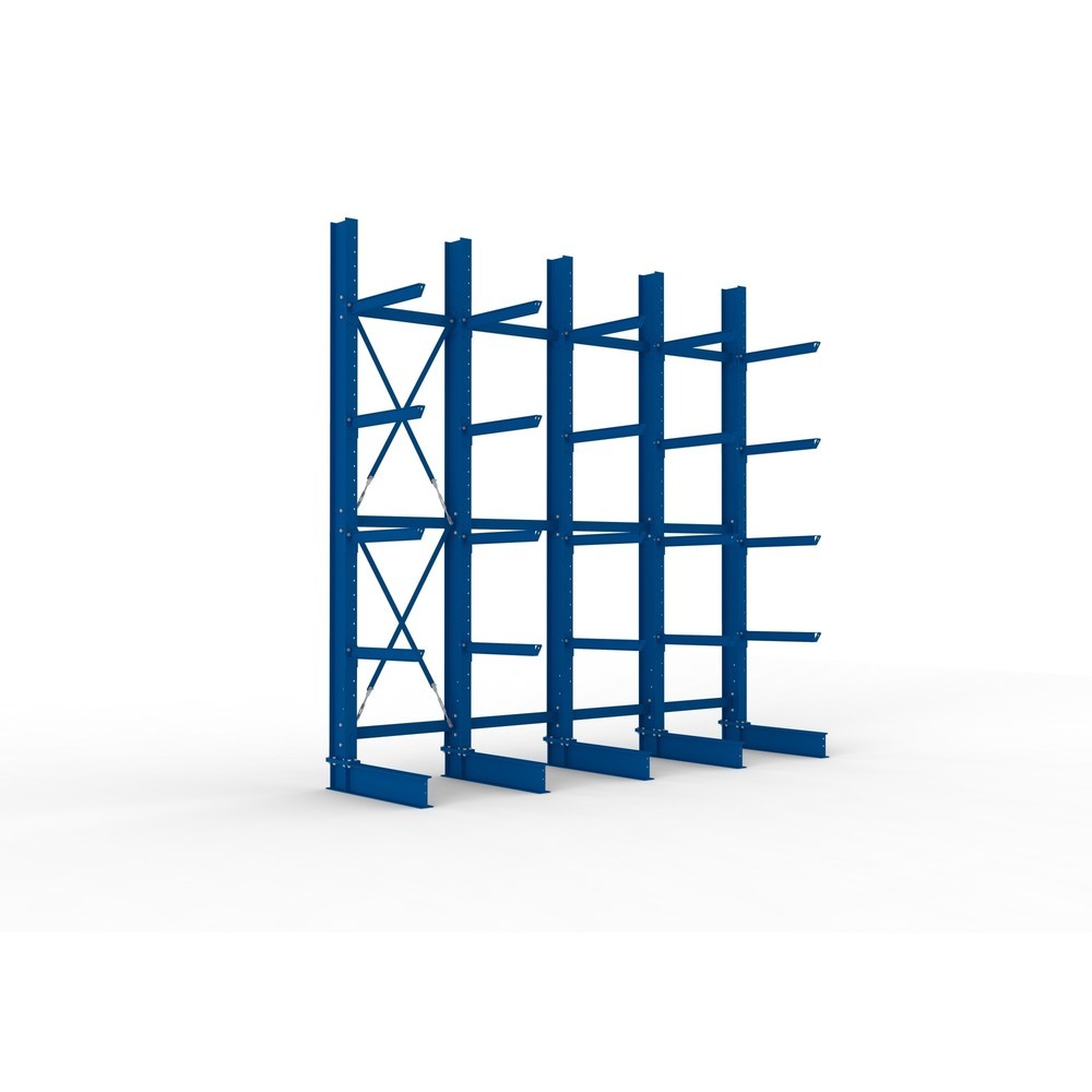 Produktabbildung: META Komplettpaket Schwerlast-Kragarmregal, einseitig, Tragkraft pro Arm 630 kg, HxBxT 4.000 x 4.100 x 1.155 mm, 5 Ständer