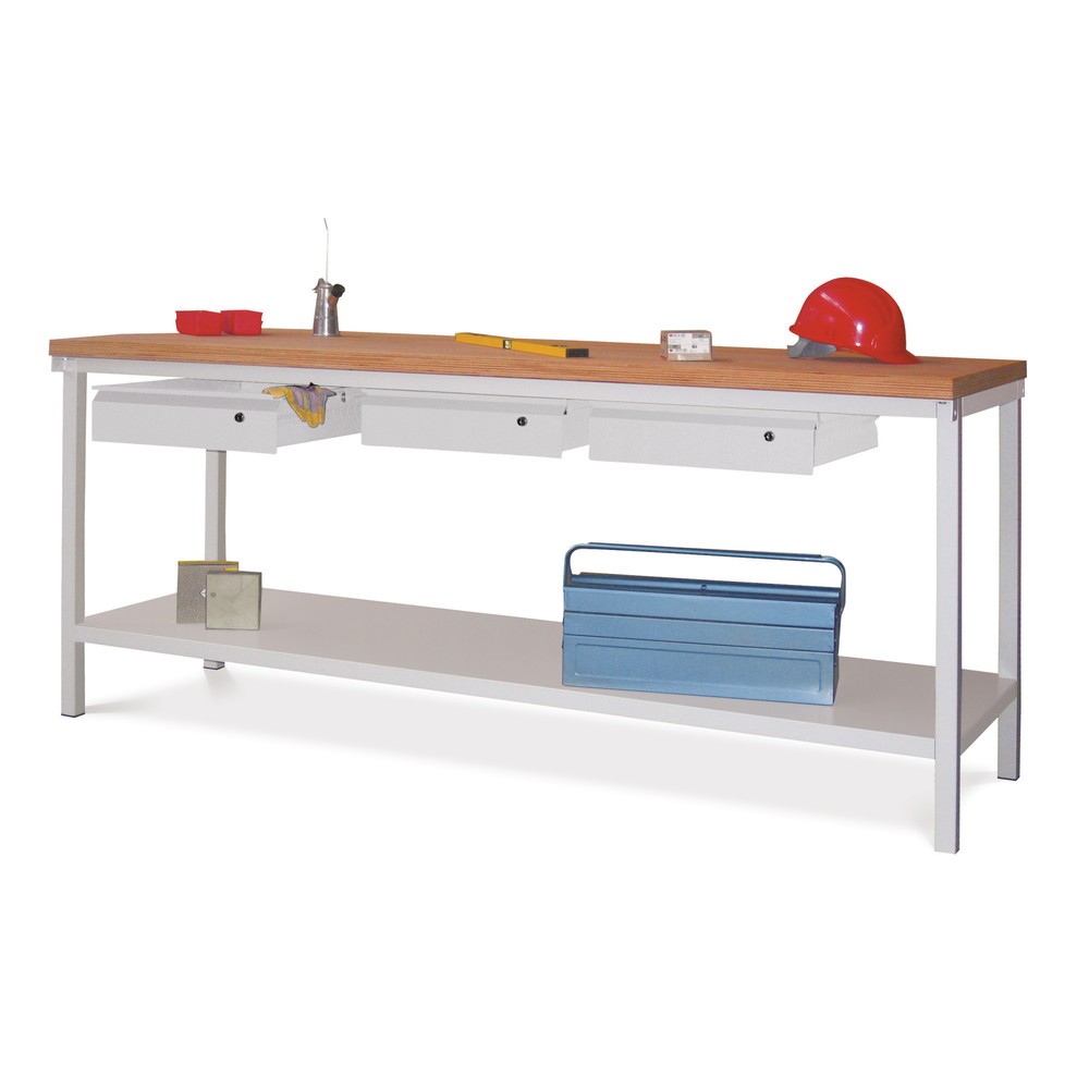Produktabbildung Nr. 1: PAVOY Werktisch mit Schublade + Ablageboden, HxBxT 900 x 2.000 x 700 mm, anthrazitgrau, lichtgrau
