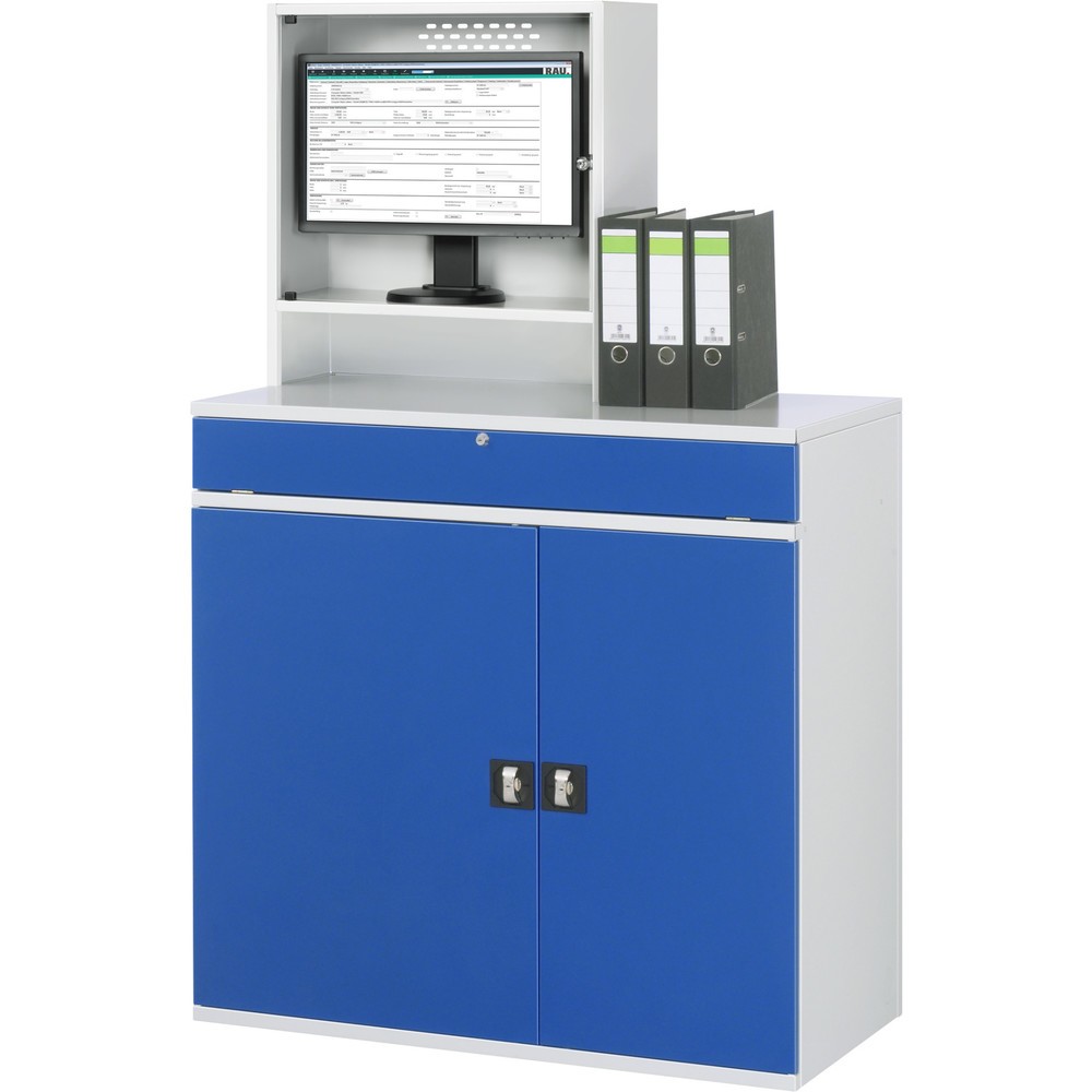 Produktabbildung Nr. 2: RAU Computer-Schrank, Monitorgehäuse, Tastaturauszug, Doppel-Flügeltür, Monitorfach Tiefe 230, 2 x Auszugstablar, stationär