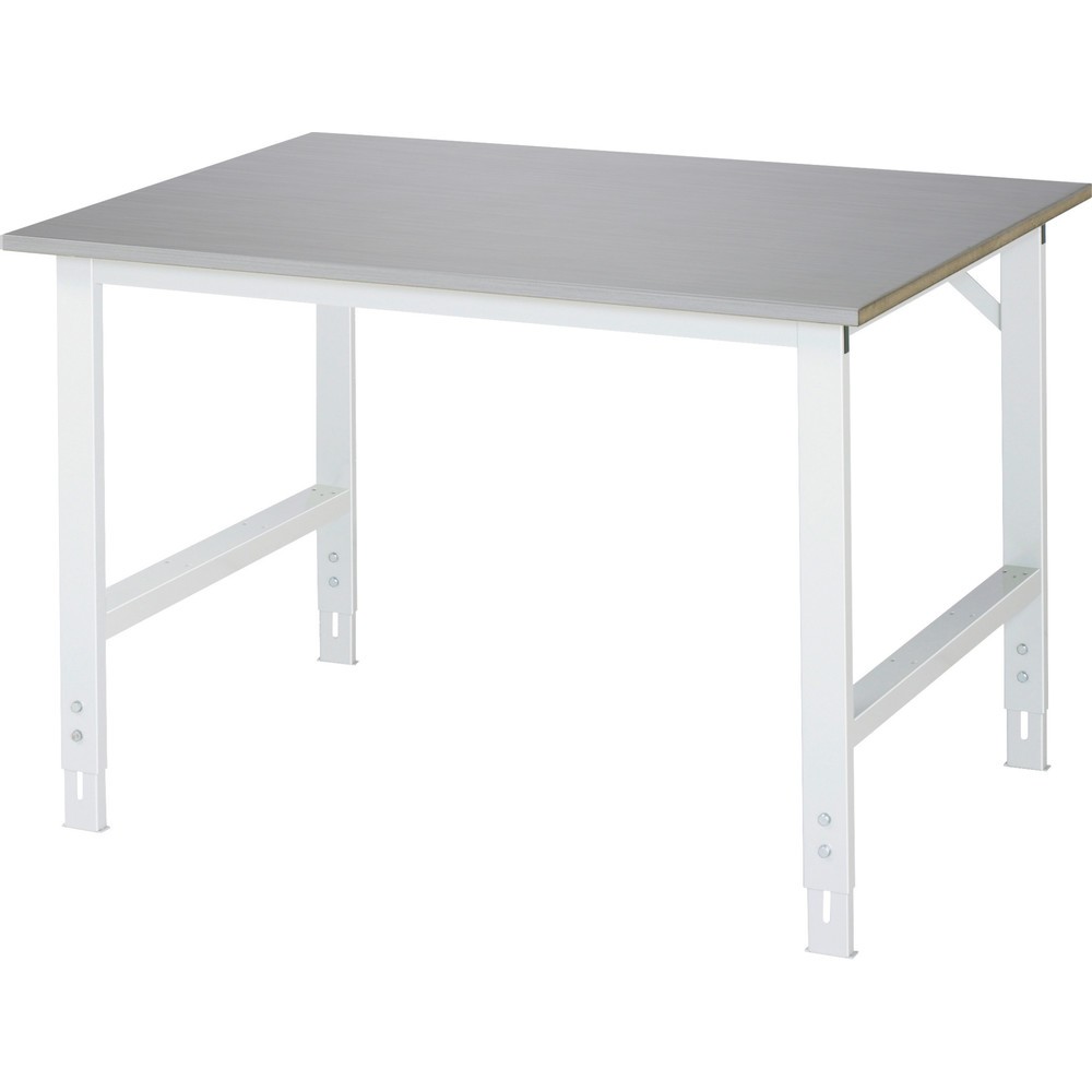 Produktabbildung Nr. 1: RAU höhenverstellbarer Werktisch Serie TOM, HxBxT 760-1.080 x 1.250 x 1.000 mm, Arbeitsplatte Edelstahlblech-Belag