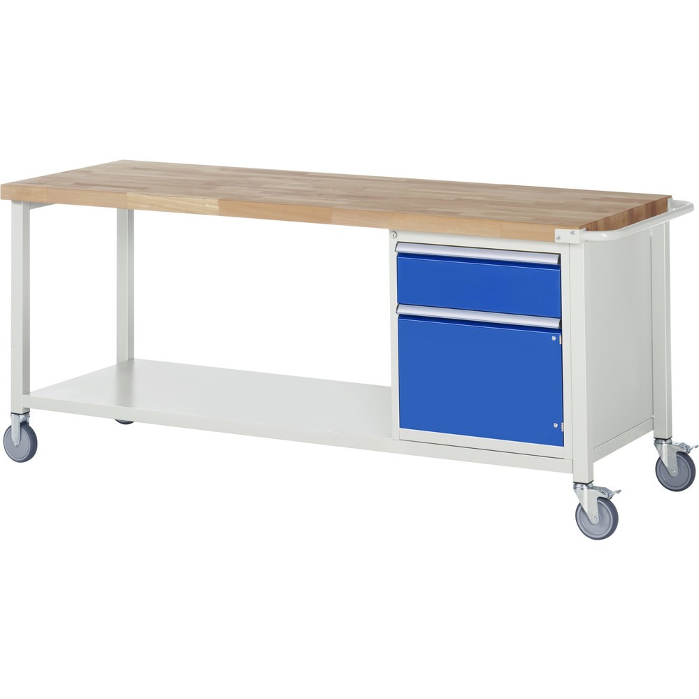 Produktabbildung: RAU mobile Werkbank Serie 8000, HxBxT 880 x 2.000 x 700 mm, 1 Container, 1 Flügeltür, 1 x 90%-Auszug-Schublade