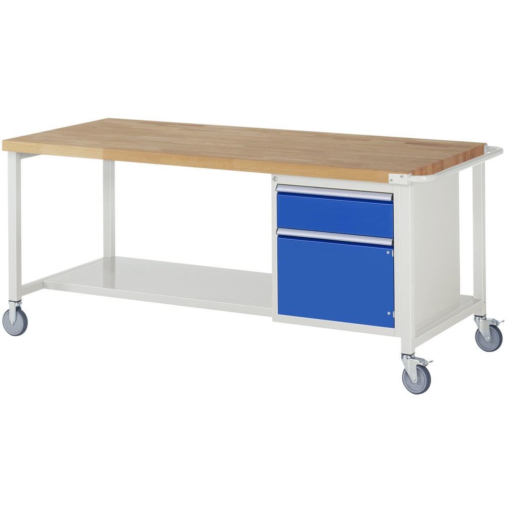 Produktabbildung: RAU mobile Werkbank Serie 8000, HxBxT 880 x 2.000 x 900 mm, 1 Container, 1 Flügeltür, 1 x 90%-Auszug-Schublade