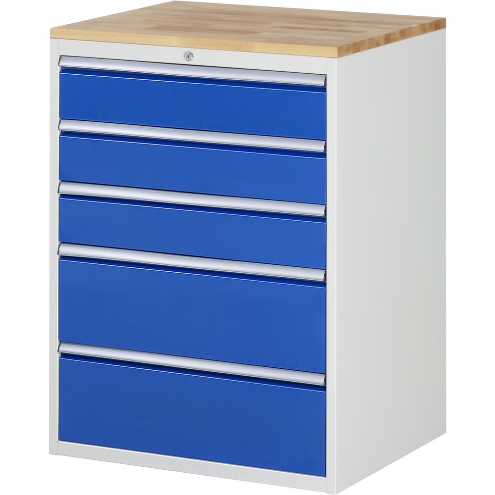 Produktabbildung Nr. 1: RAU Schubladenschrank Serie 7000, HxBxT 1.035 x 770 x 650 mm, 5 x 100%-Auszug-Schubladen 3 x 150, 2 x 240 mm, Arbeitsplatte Buche