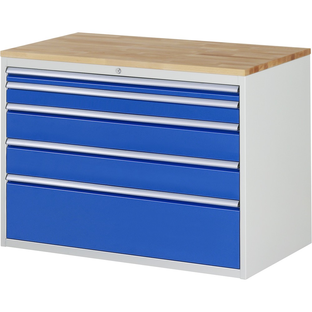 Produktabbildung Nr. 1: RAU Schubladenschrank Serie 7000, HxBxT 825 x 1.145 x 650 mm, 5 x 90%-Auszug-Schubladen 1 x 60, 1 x 90, 2 x 150, 1 x 270 mm, Arbeitsplatte Buche