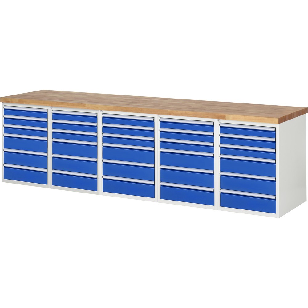 Produktabbildung Nr. 1: RAU Werkbank Serie 7000, 5 Container, HxBxT 890 x 3.000 x 700 mm, 30 x 90%-Auszug-Schubladen