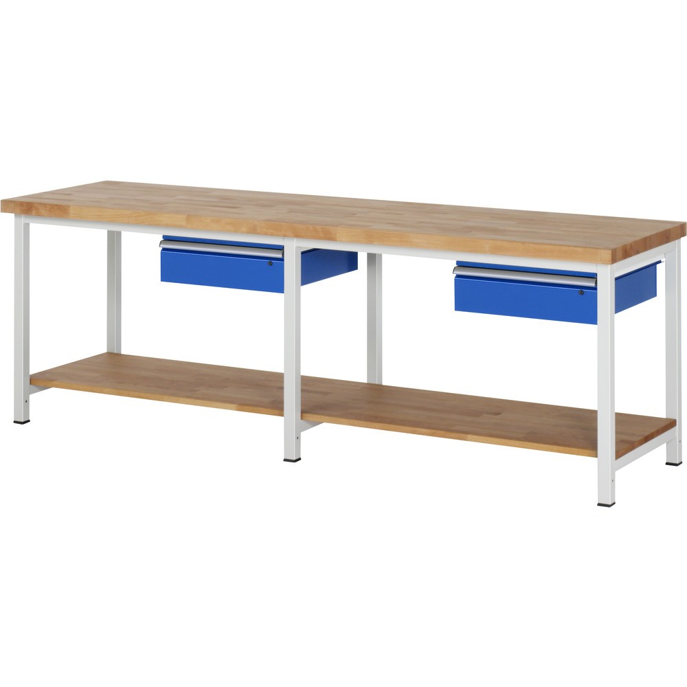 Produktabbildung Nr. 1: RAU Werkbank Serie 8000, HxBxT 840-1.040 x 2.500 x 700 mm, 2 Schubladen, 1 Buche-Massiv-Ablageboden