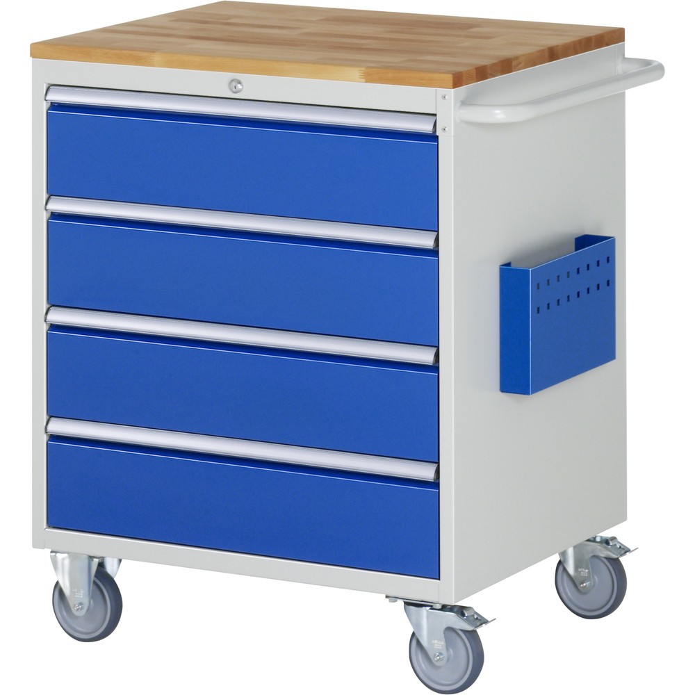 Produktabbildung: RAU Werkstattwagen Serie 7000, HxBxT 975 x 770 x 650 mm, 4 x 90%-Auszug-Schubladen 4 x 180 mm, Arbeitsplatte Buche