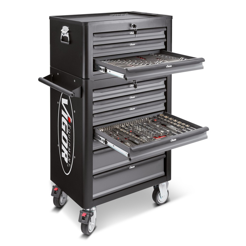 Produktabbildung: VIGOR® Werkzeugwagen 1000, 7 + 3 Schubladen + Aufsatzkoffer, leer